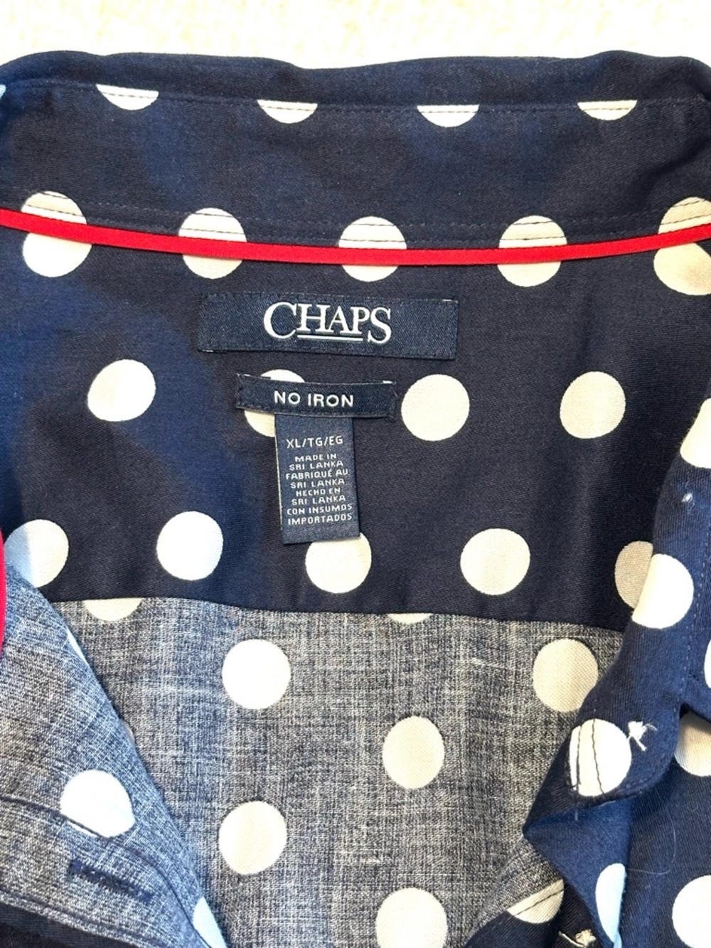 Chaps Navy & White Polka Dot Button-Down Shirt No-Iron 100% Cotton Top Blouse - Picture 5 of 8